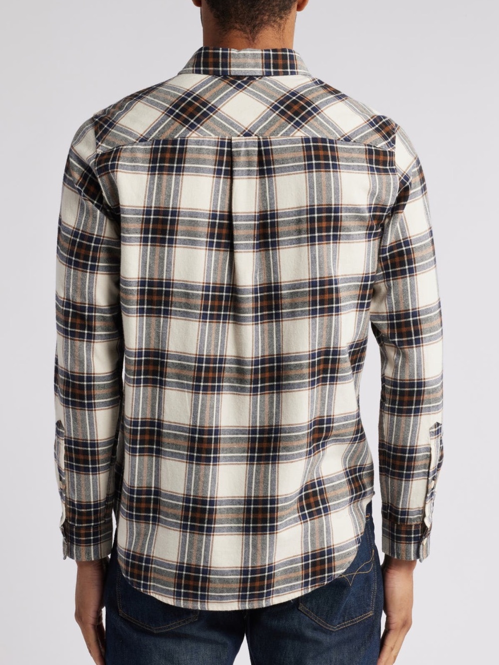 AG Men’s Small Aiden Plaid 100% Cotton Flannel Button-Up Shirt NWT Cream/Navy - Picture 2 of 16
